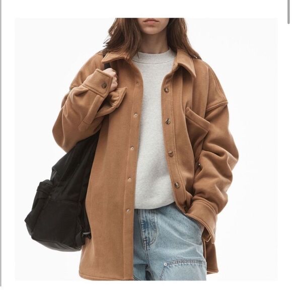 Alexander wang women’s small mid length fleece shacket teddy brown flag tag - Picture 1 of 14
